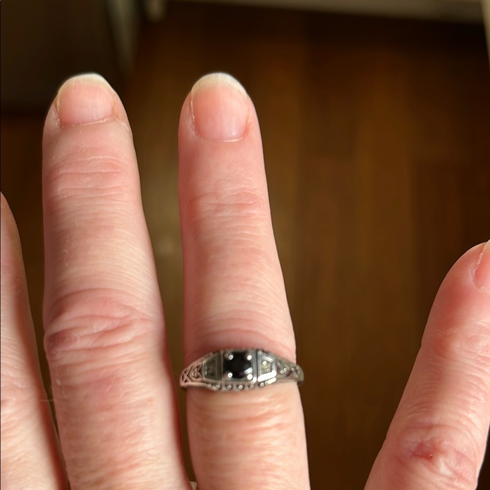 Silver And Black Three Stone Ring - image 1